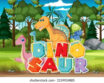 Cute dinosaur in the forest illustration