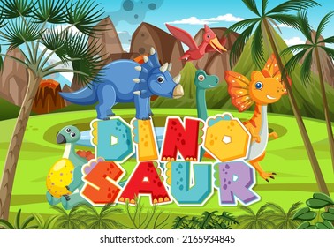 Cute dinosaur in the forest illustration