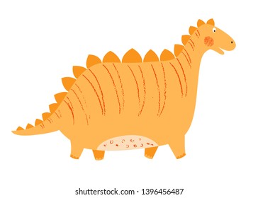 Cute dinosaur. Funny animal. Vector background. Isolated hand drawn illustration. Character for kids. Pencil texture.