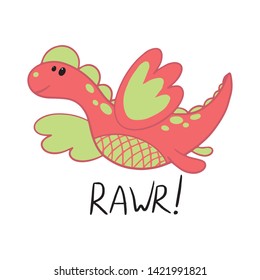 Cute dinosaur. Funny cartoon dino. Hand drawn vector doodle for kids.