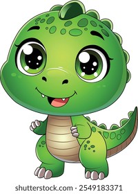 Lindo dinosaurio verde hermoso con cara feliz y ojos enormes