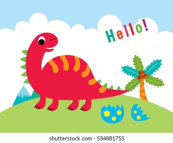 cute dinosaur greeting vector illustration