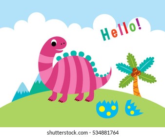 cute dinosaur greeting vector illustration