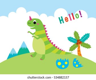 cute dinosaur greeting vector illustration