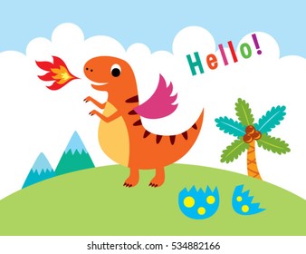 cute dinosaur greeting vector illustration