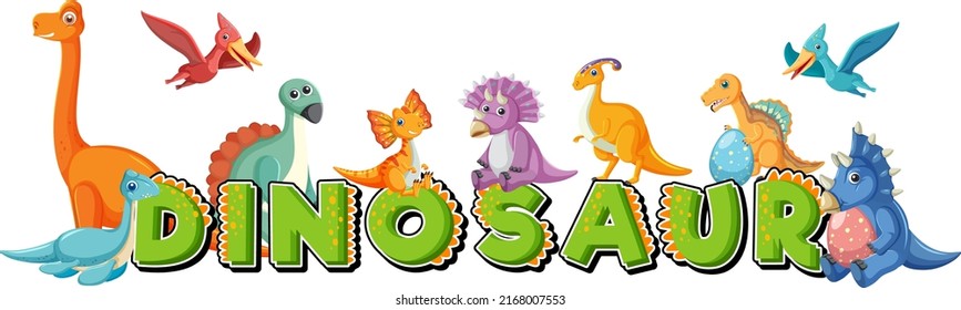 Cute dinosaur group with dinosaur word logo illustration