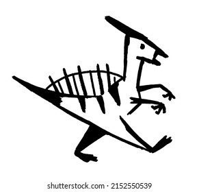 Cute dinosaur hand drawn in grunge style. Spinosaurus cartoon. Crazy and funny print material