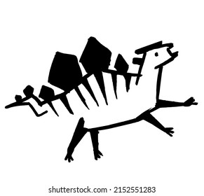 Cute dinosaur hand drawn in grunge style. Stegosaurus. Crazy and funny print material