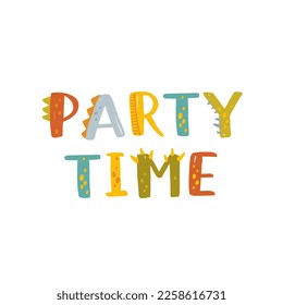 Cute dinosaur hand drawn lettering. Love Adventure. Dino party flat vector typography. Isolated scandinavian cartoon illustration for kids, book, t-shirts, banner, card, logo.