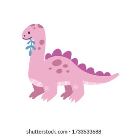 Cute dinosaur hand drawn vector color characters. Dino flat clipart. Sketch prehistoric animal. Jurassic reptiles doodle drawing. Isolated scandinavian cartoon for kids book