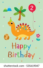 cute dinosaur happy 2nd birthday greeting card