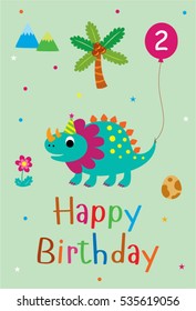 cute dinosaur happy 2nd birthday greeting card