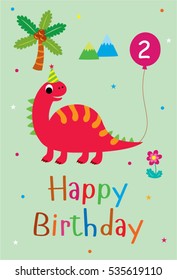 cute dinosaur happy 2nd birthday greeting card
