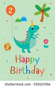 Cute Dinosaur Happy 2nd Birthday Greeting Card