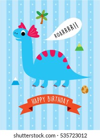 Cute Dinosaur Happy Birthday Greeting Card Stock Vector (Royalty Free ...