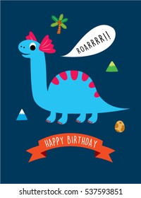 cute dinosaur happy birthday greeting card vector
