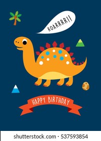 cute dinosaur happy birthday greeting card vector