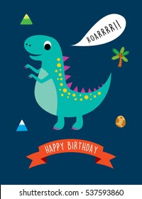 cute dinosaur happy birthday greeting card vector
