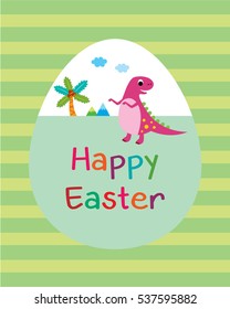 cute dinosaur happy easter greeting card vector
