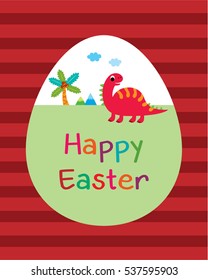 cute dinosaur happy easter greeting card vector