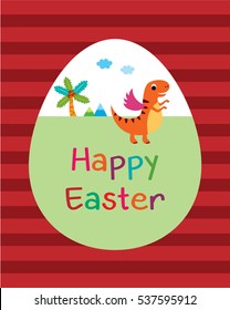 cute dinosaur happy easter greeting card vector