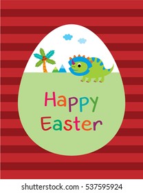 cute dinosaur happy easter greeting card vector