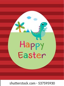 cute dinosaur happy easter greeting card vector