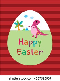 cute dinosaur happy easter greeting card vector