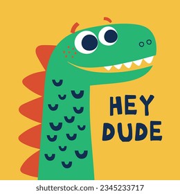 cute dinosaur head drawing as vector for kids fashion print