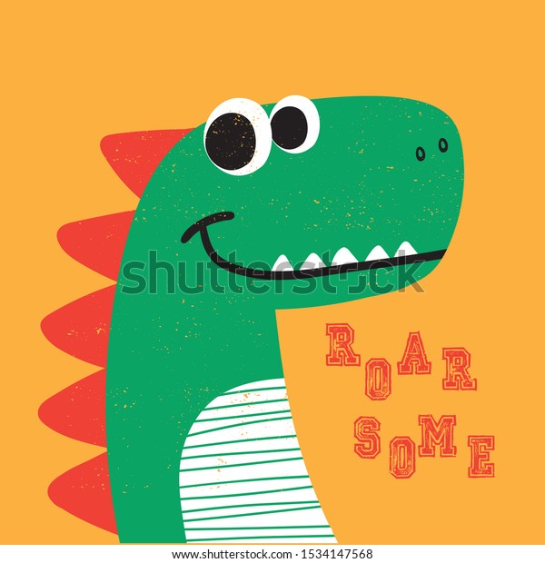 Cute Dinosaur Head Drawing As Vector For Tee Print 