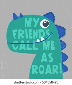 cute dinosaur head illustration with typo for baby tee print