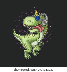 cute dinosaur with headphone illustration