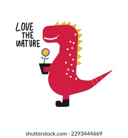 Cute Dinosaur holding flower vector design for wallpaper, background, fabric and textile