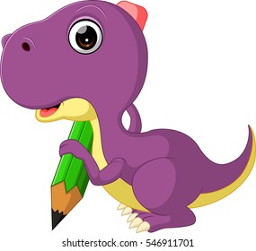 Cute dinosaur holding pencil