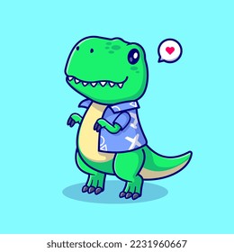 Cute Dinosaur Holiday Summer Cartoon Vector Icon Illustration. Animal Holiday Icon Concept Isolated Premium Vector. Flat Cartoon Style