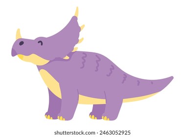 Cute dinosaur with horned head in flat design. Funny triceratops dino. Vector illustration isolated.