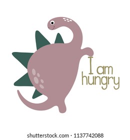 Cute dinosaur. I am hungry. Vector illustration
