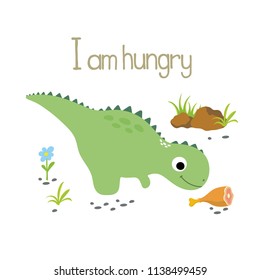 Cute dinosaur. I am hungry. Vector illustration
