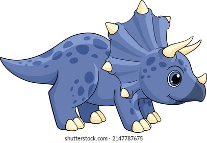 Cute dinosaur icon. Blue triceratops. Smiling dino