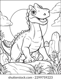 Cute Dinosaur Illustration Animal Vector Line Art Coloring Page