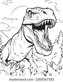 Cute Dinosaur Illustration Animal Vector Line Art Coloring Page