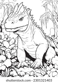 Cute Dinosaur Illustration Animal Vector Line Art Coloring Page
