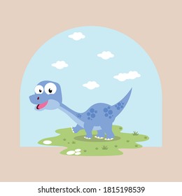 cute dinosaur illustration design in blue color with sky background