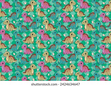 Cute dinosaur illustration, pattern, vector, for backgrounds, children's fabric textures