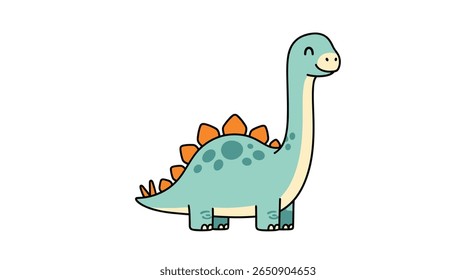 Ilustração de dinossauro bonito com placas em suas costas e um pescoço longo