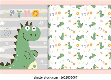 Cute dinosaur illustration suitable for book cover and seamless pattern in the smooth backdrop