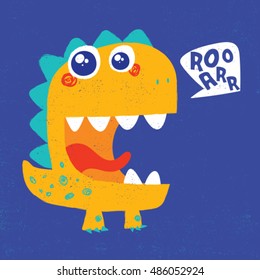 cute dinosaur illustration with texture and typo for baby print