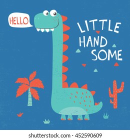 cute dinosaur illustration with typo and grunge texture for baby tee print