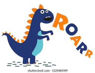 Cute dinosaur illustration as vector for baby tee print. 