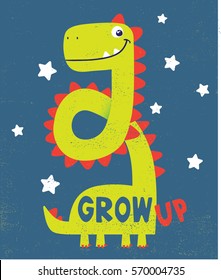 cute dinosaur illustration as vector for baby tee print